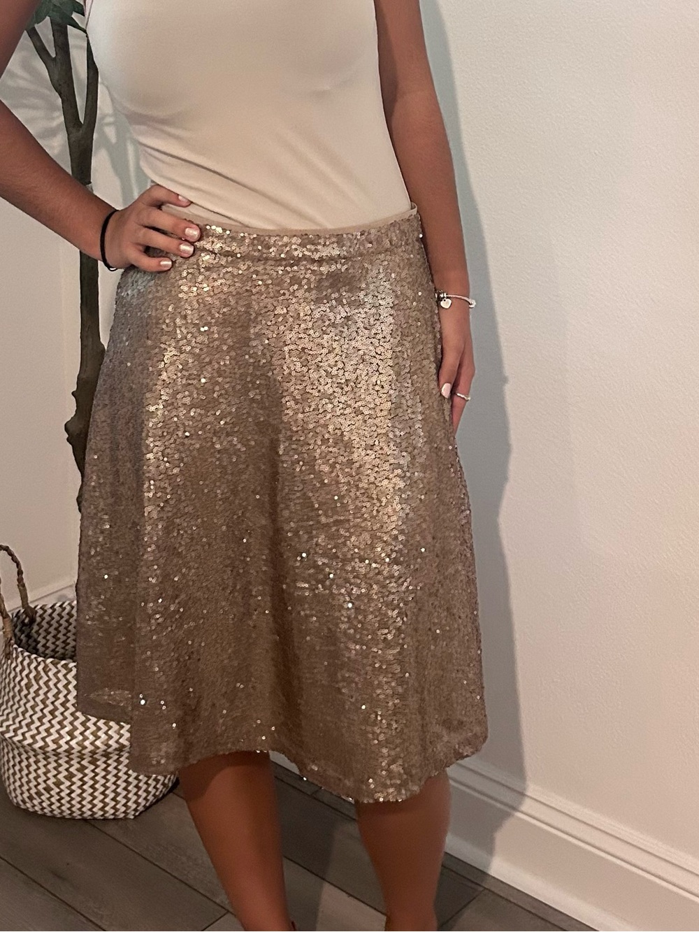 Ann Taylor Gold Sequin A-Line Midi Skirt